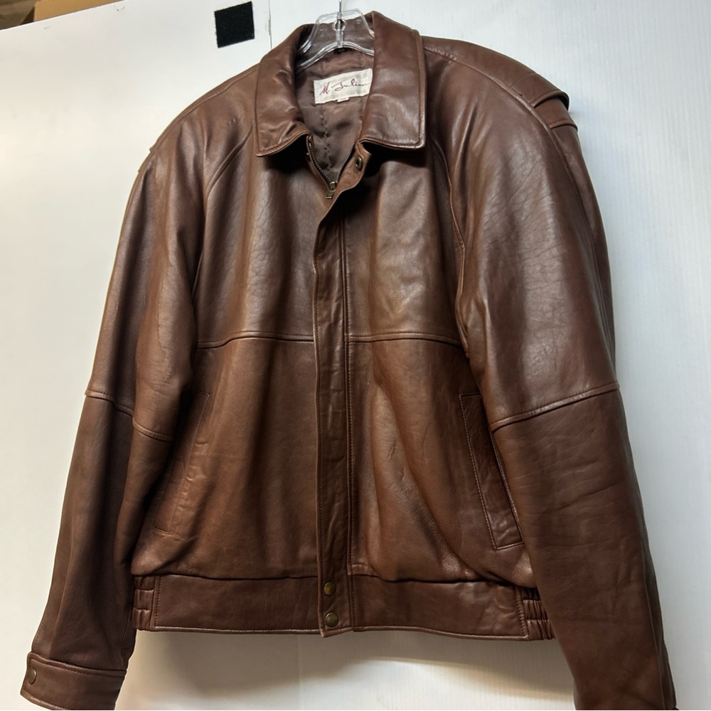 Men's Classic Brown Leather Bomber Jacket